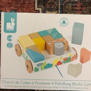 Janod pull along block cart toddler toy